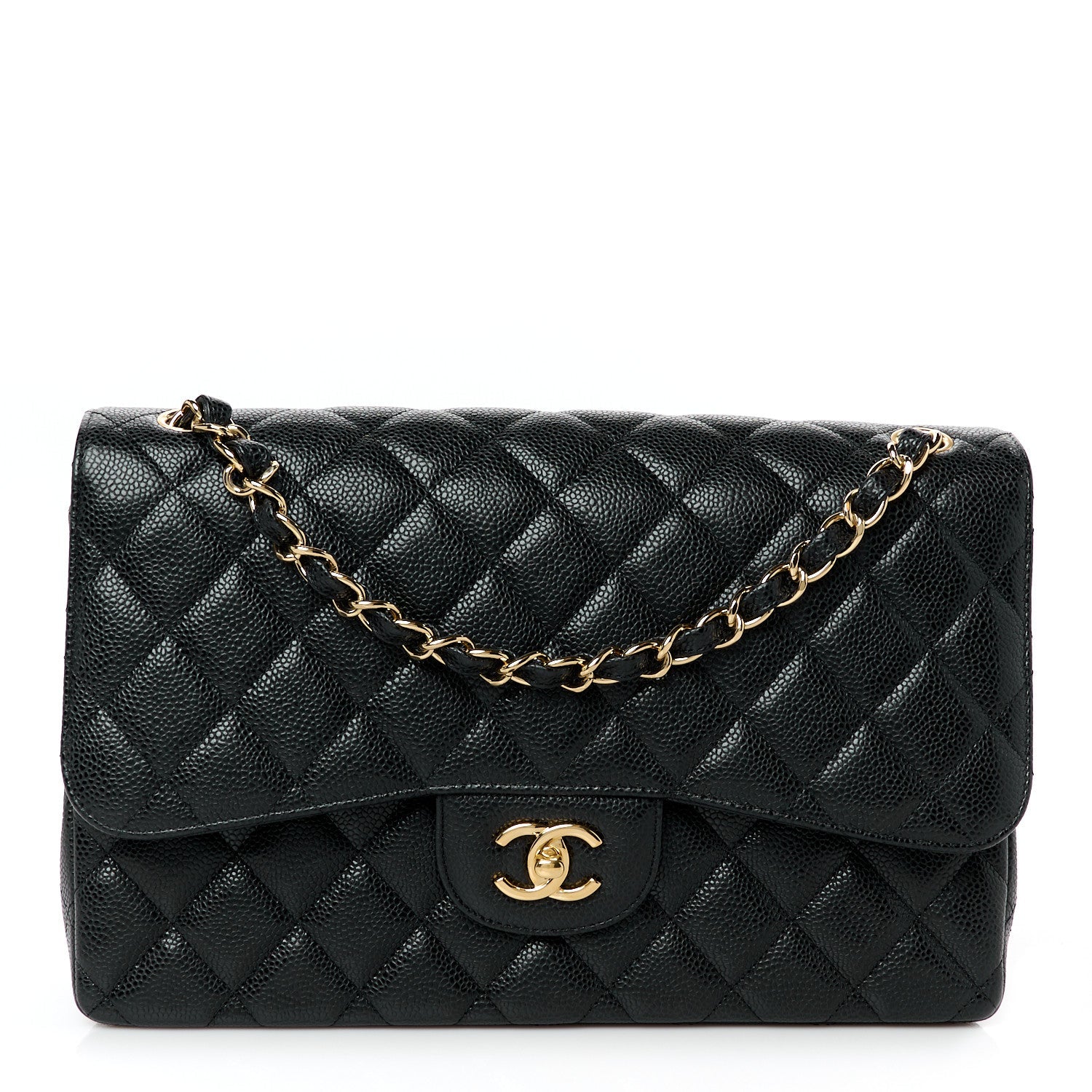 Caviar Quilted Jumbo Double Flap Black