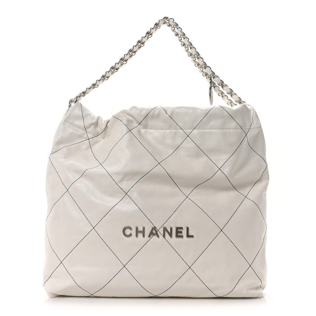 Shiny Calfskin Quilted Chanel 22 White Black