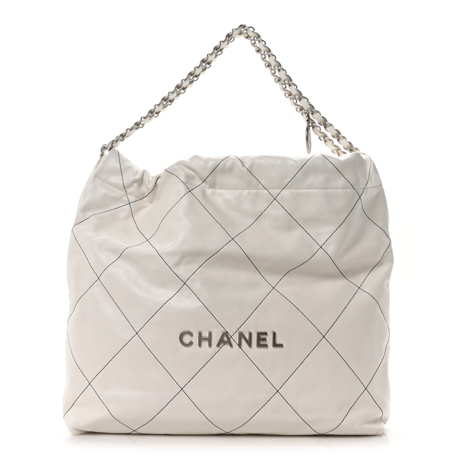 Shiny Calfskin Quilted Chanel 22 White Black