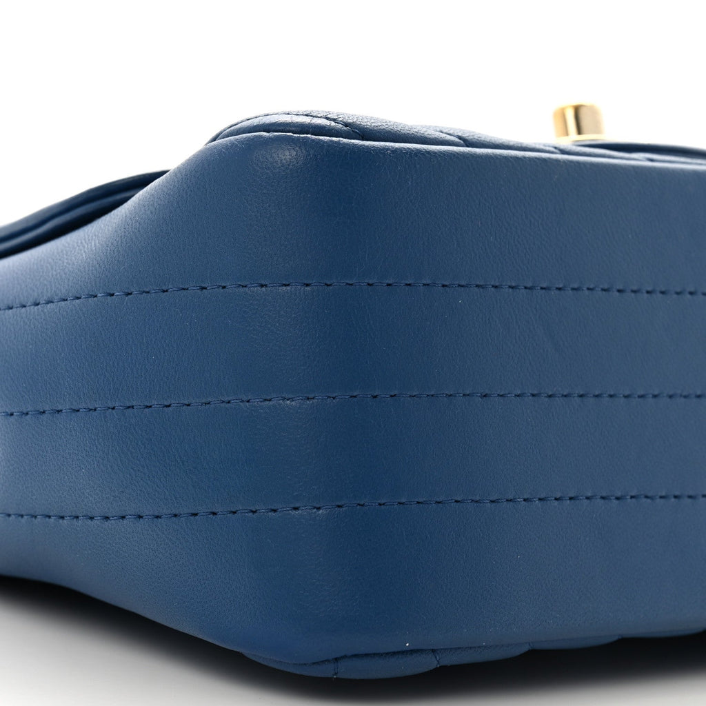 Lambskin Chevron Quilted Mini Square Flap Blue
