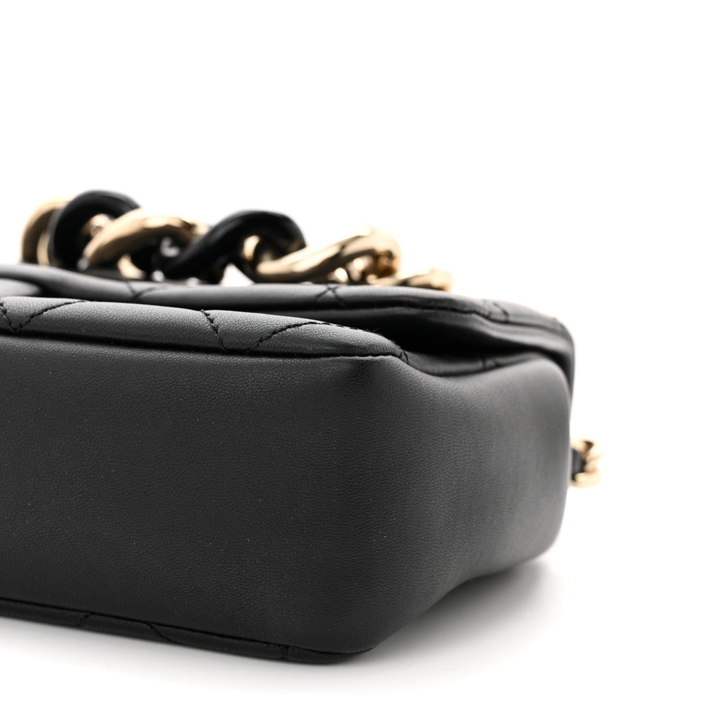 Lambskin Quilted Resin Bi-Color Chain Flap Bag Black