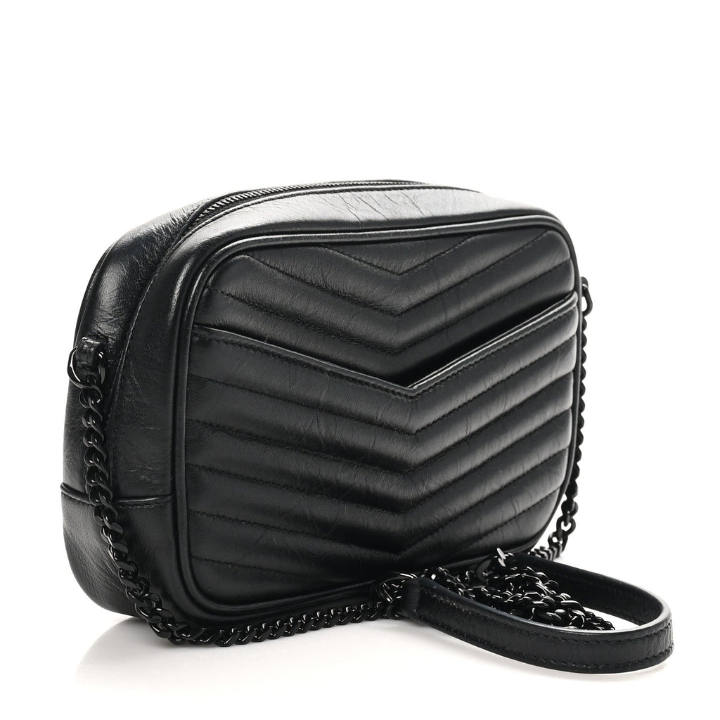 Calfskin Matelasse Monochrome Monogram Mini Lou Camera Bag Black
