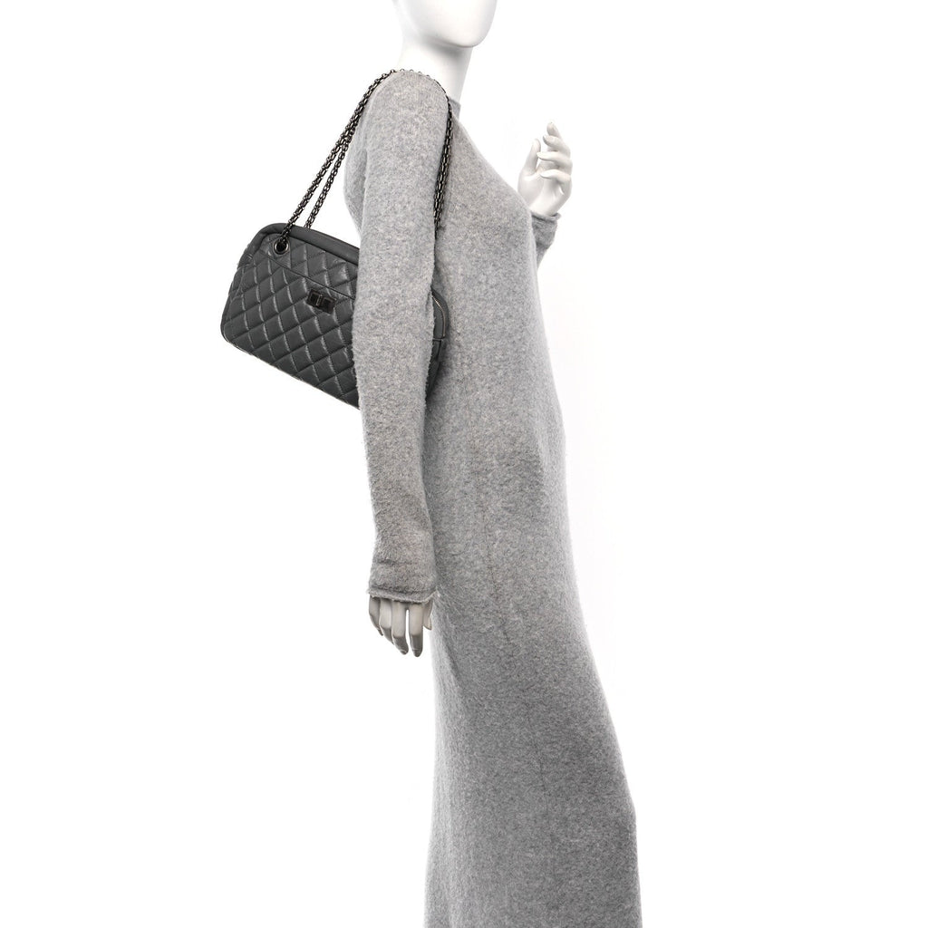 Aged Calfskin Quilted Medium Reissue Camera Case Grey