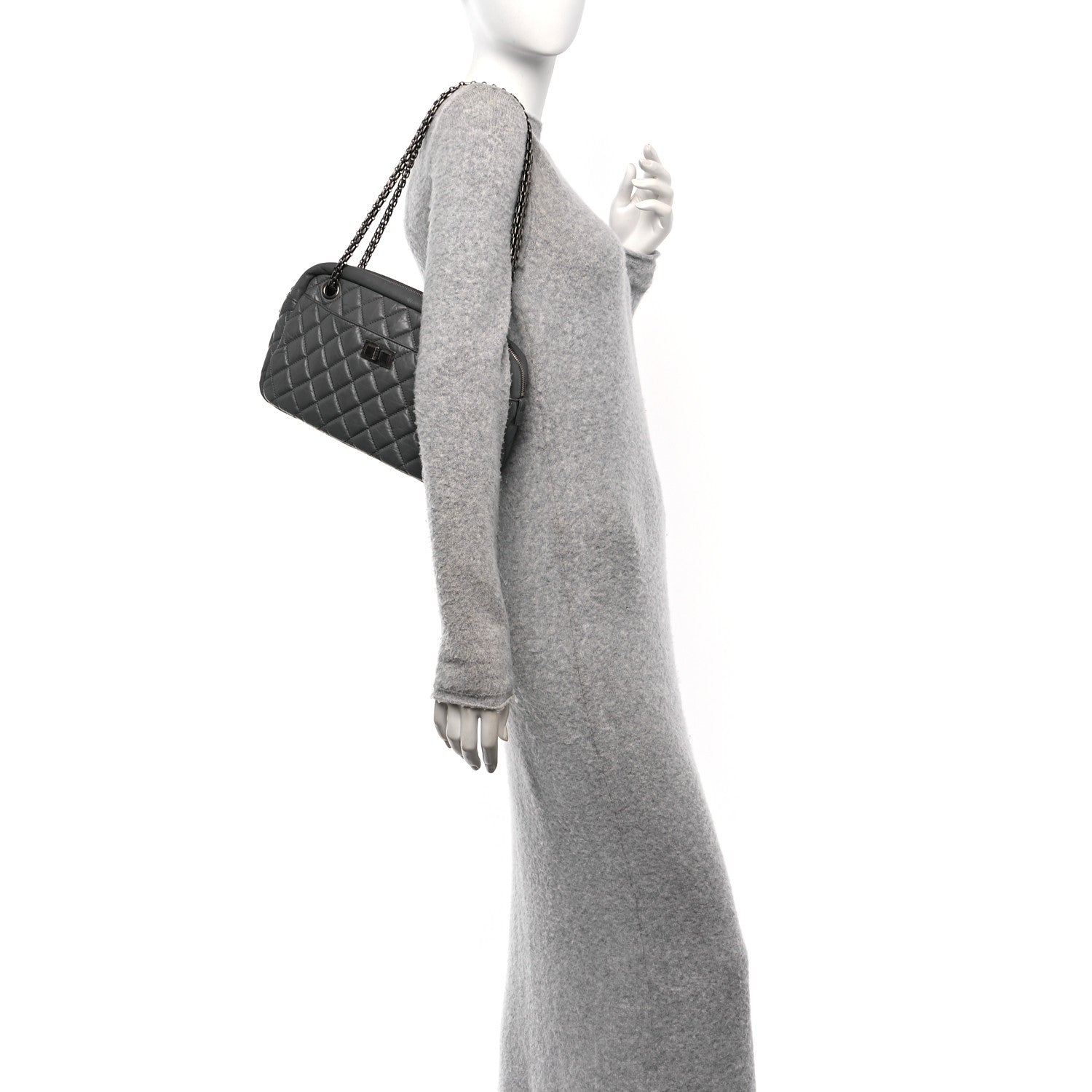 Aged Calfskin Quilted Medium Reissue Camera Case Grey