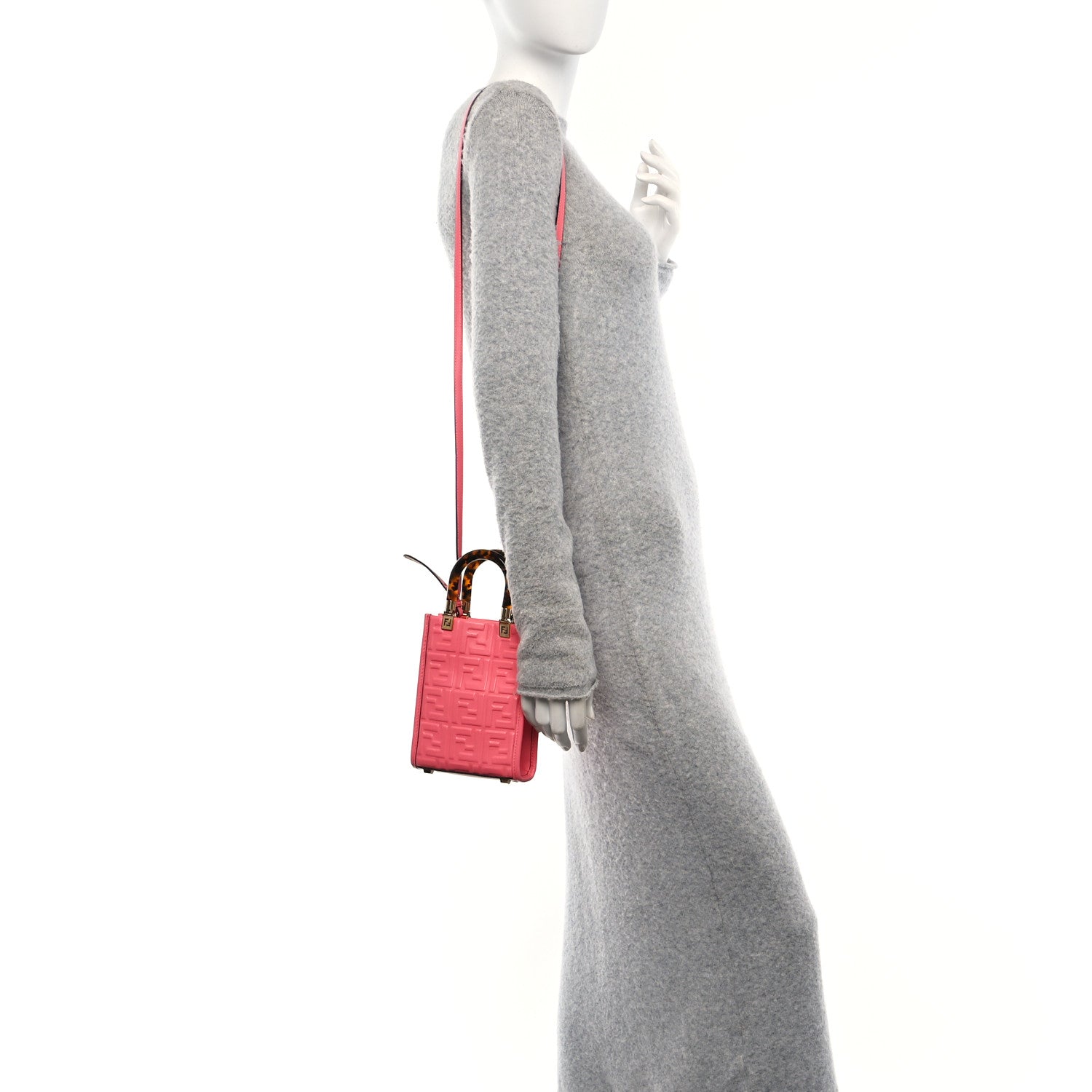 Vitello Plexiglass FF Embossed Mini Fendi Sunshine Shopper Tote Pink Dalia