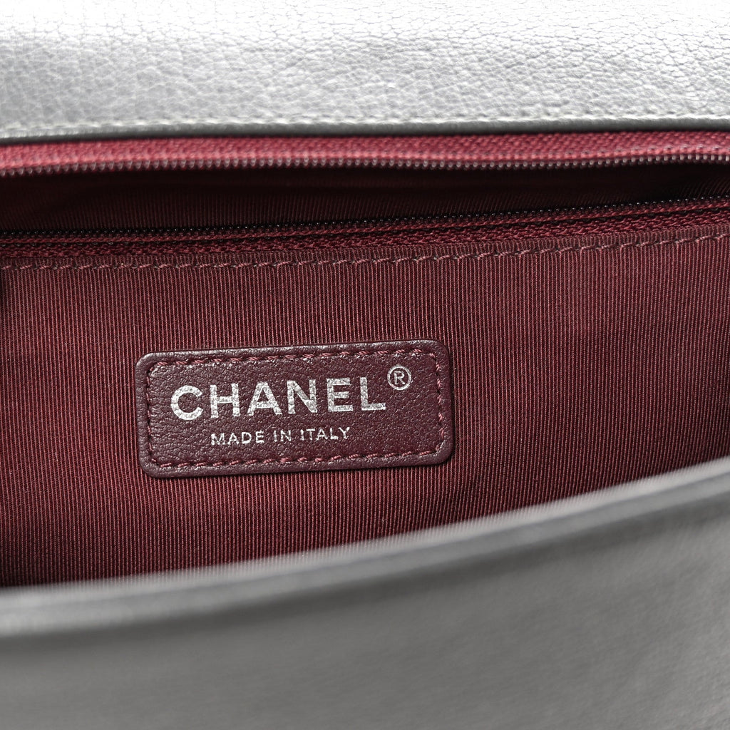 Goatskin Patent Quilted New Medium Boy Flap Grey