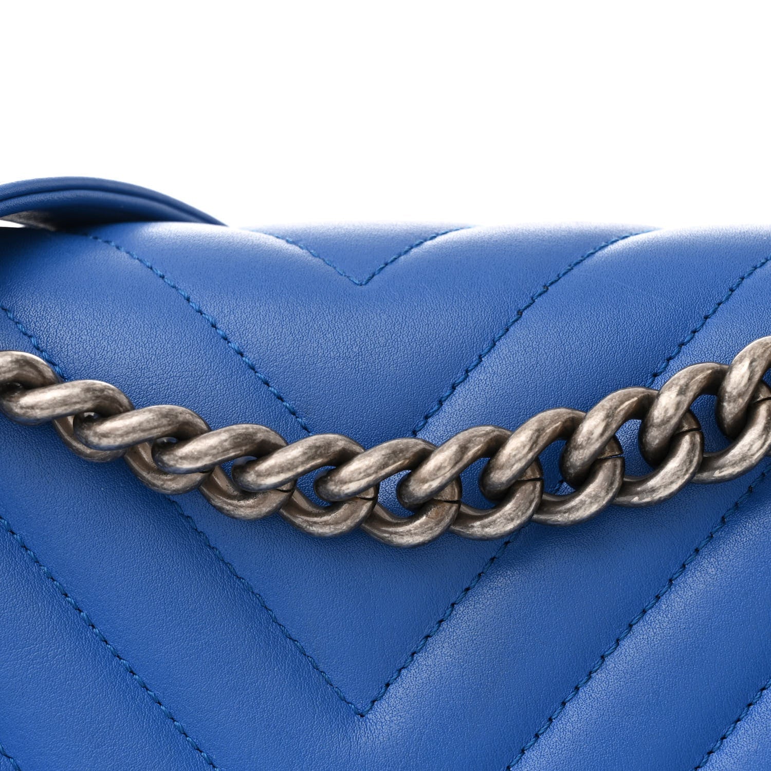 Calfskin Chevron Quilted Large Boy Flap Blue