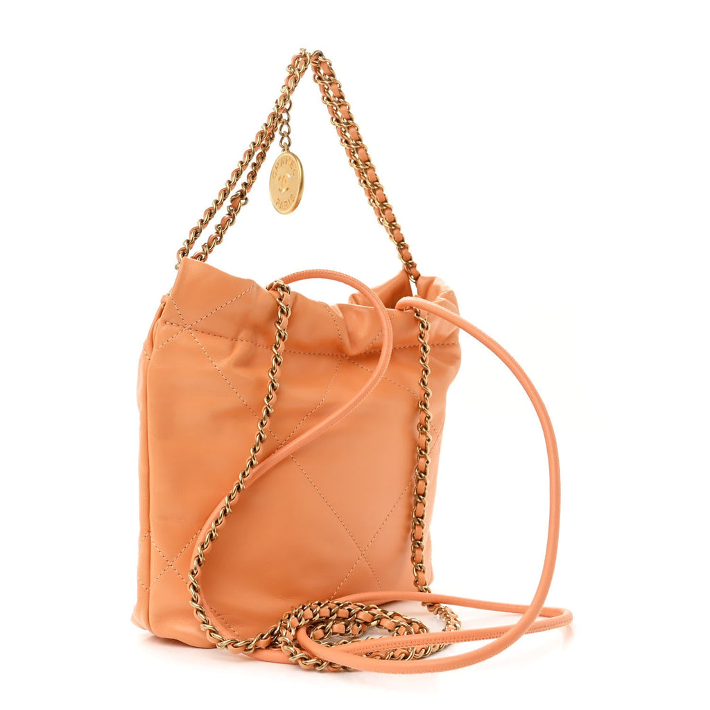 Shiny Calfskin Quilted Mini Chanel 22 Orange