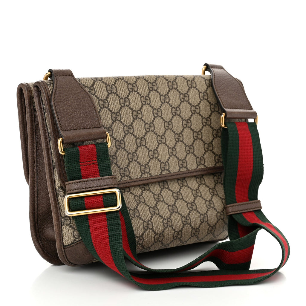 GG Supreme Monogram Web Neo Vintage Double Flap Messenger Bag Beige New Acero