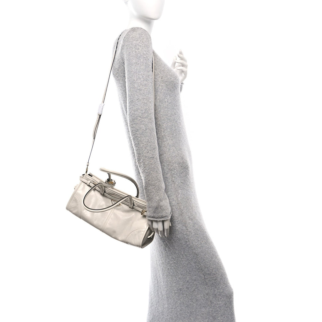 Glossy Calfskin Triangle Medium Bonnie Shoulder Bag White