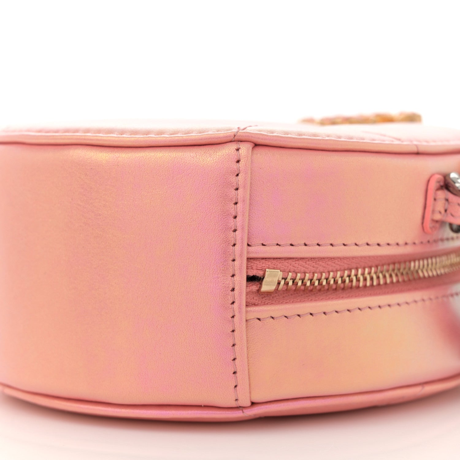 Iridescent Calfskin Quilted Chanel 19 Round Clutch With Chain Pink