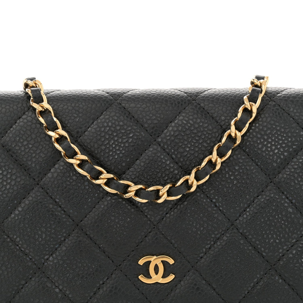 Caviar Quilted Wallet on Chain WOC Black