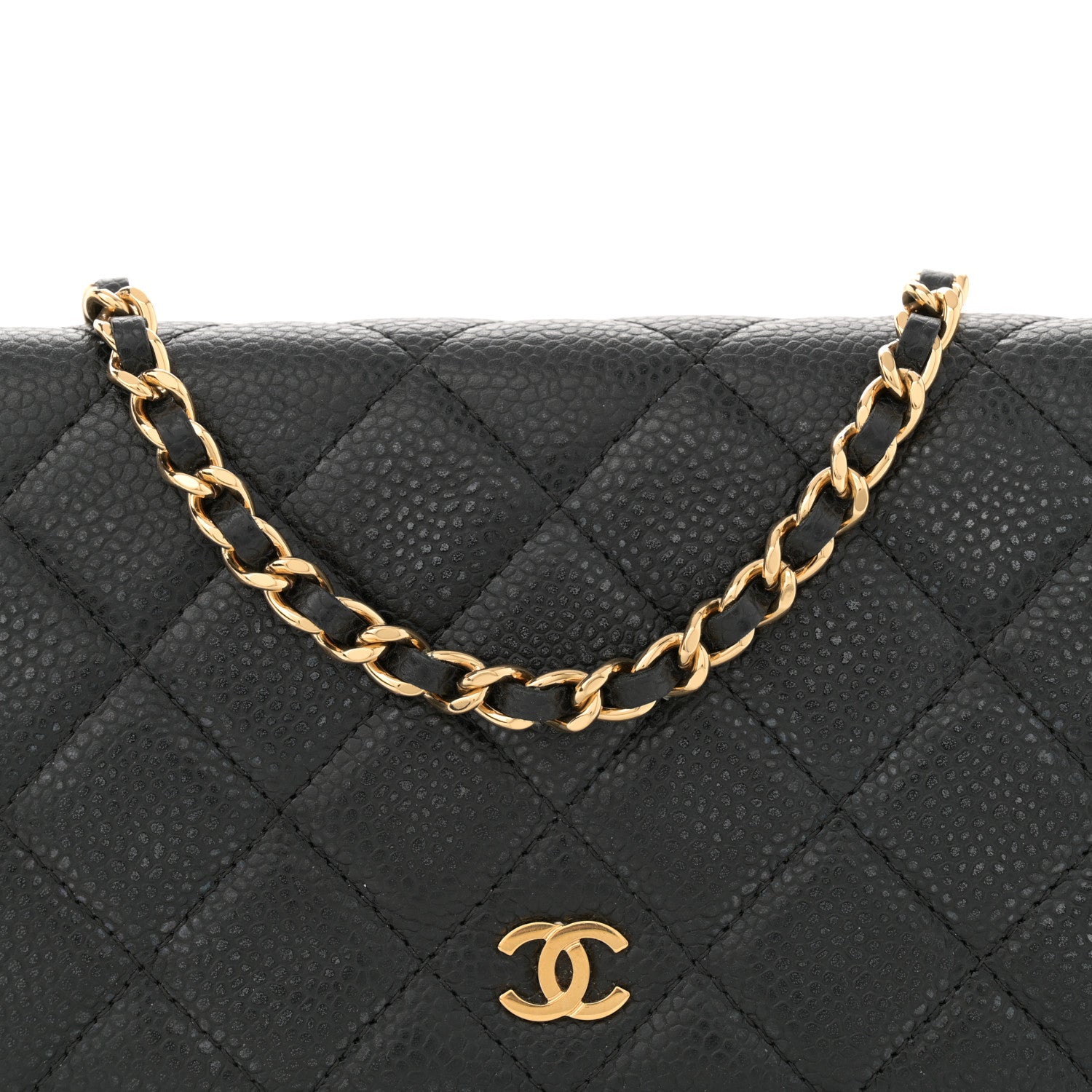 Caviar Quilted Wallet on Chain WOC Black