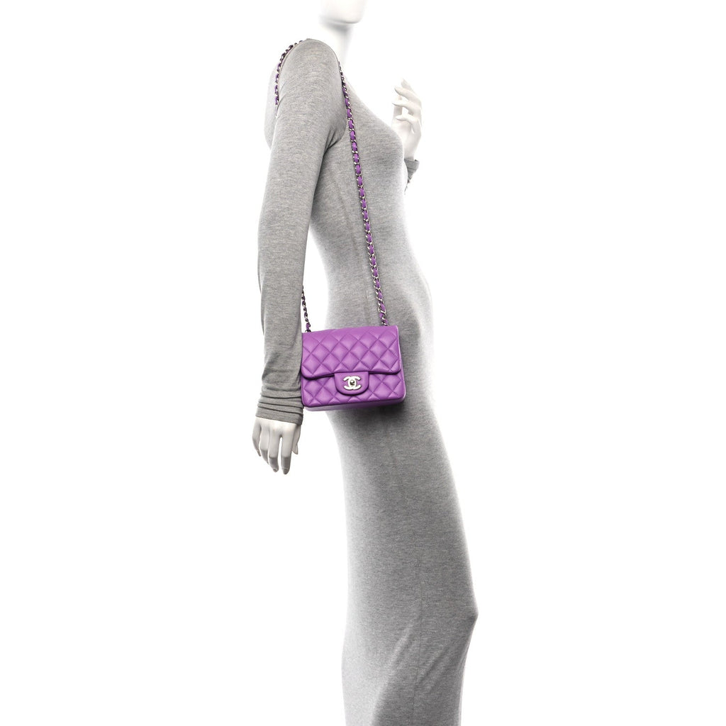 Lambskin Quilted Mini Square Flap Purple