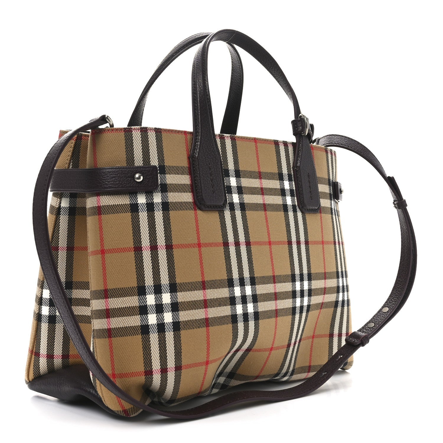 Goatskin Vintage Check Medium Banner Tote Deep Claret