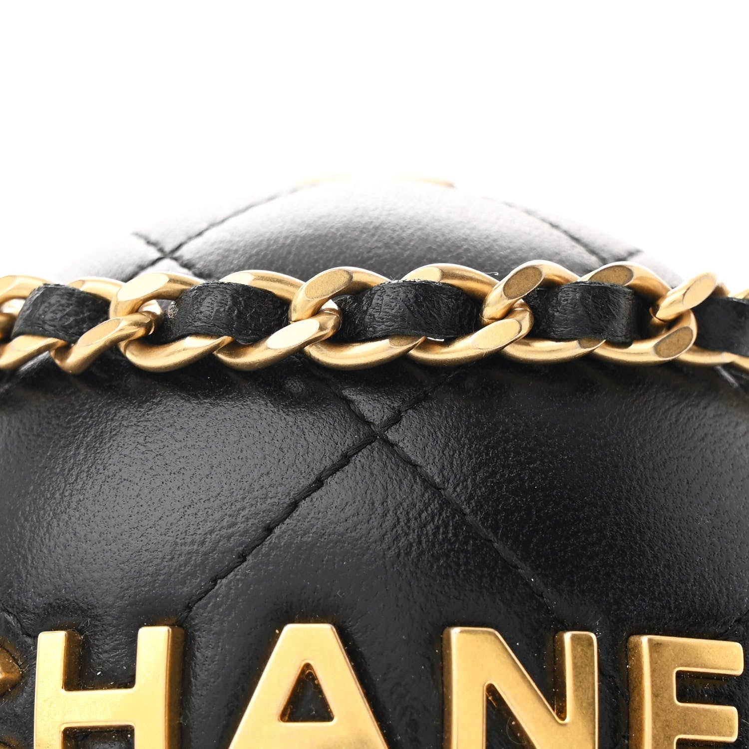Lambskin Quilted Sphere Minaudiere Chain Clutch Black