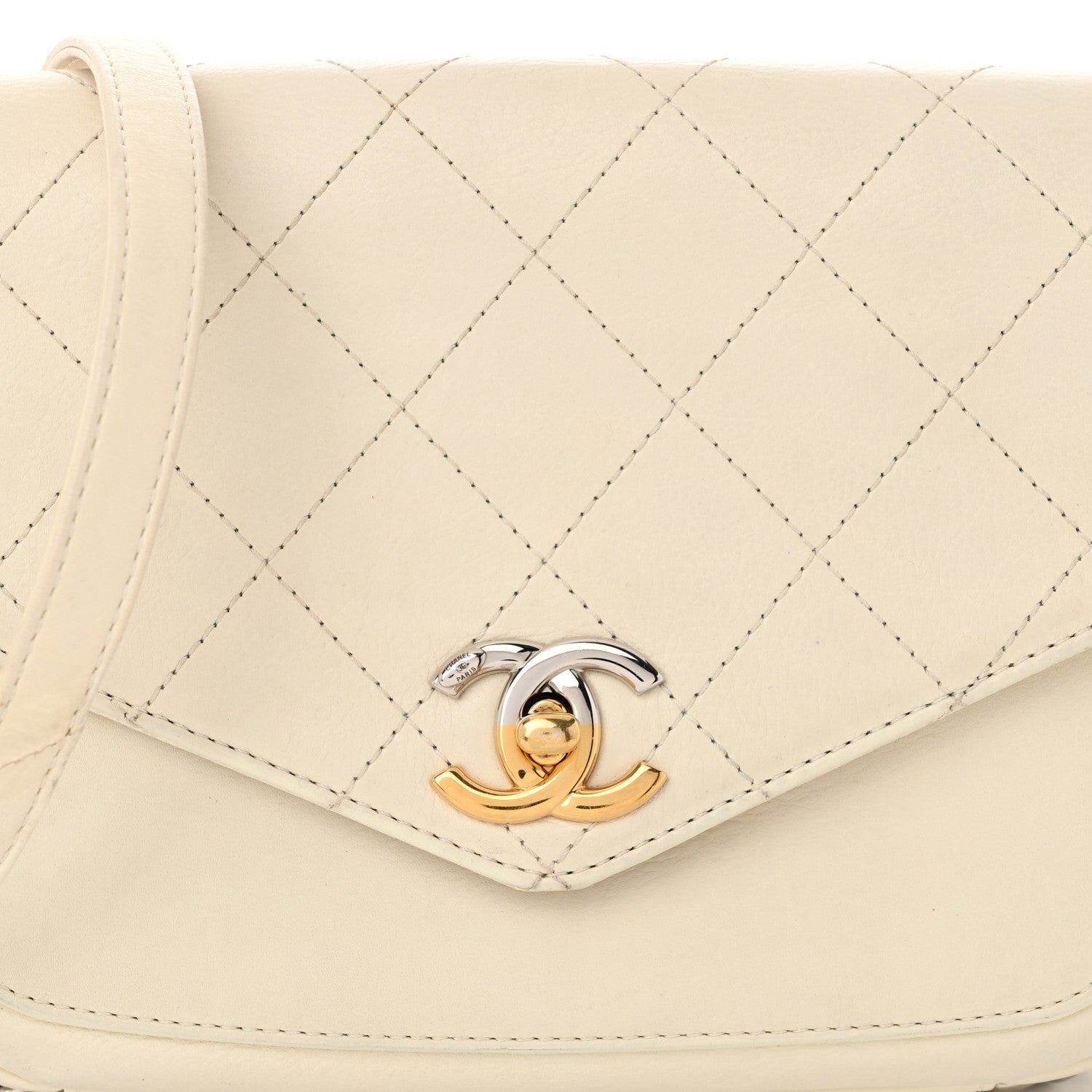 Calfskin Stitched Small Precious Union Flap Bag White