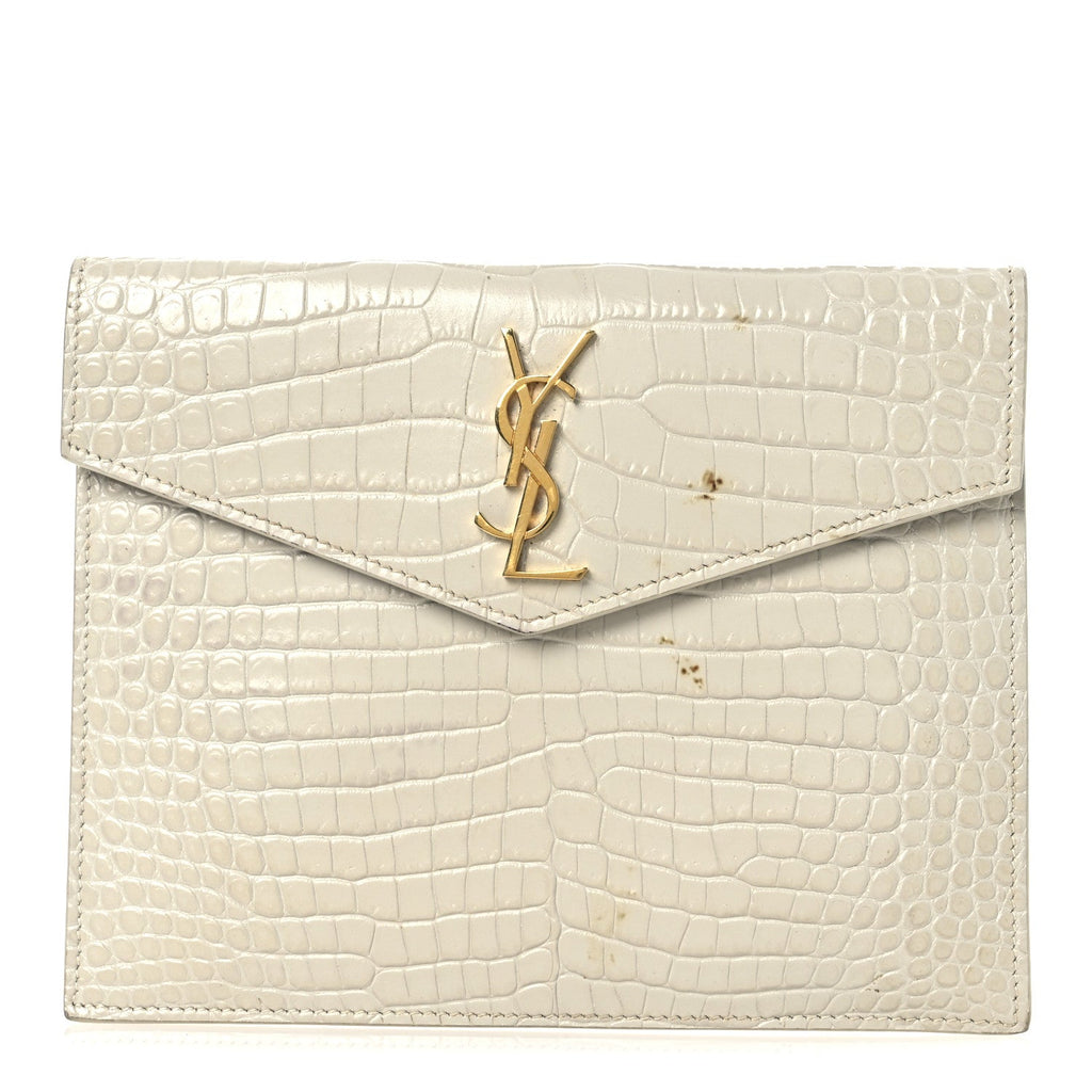Calfskin Crocodile Embossed Monogram Uptown Baby Pouch Perle