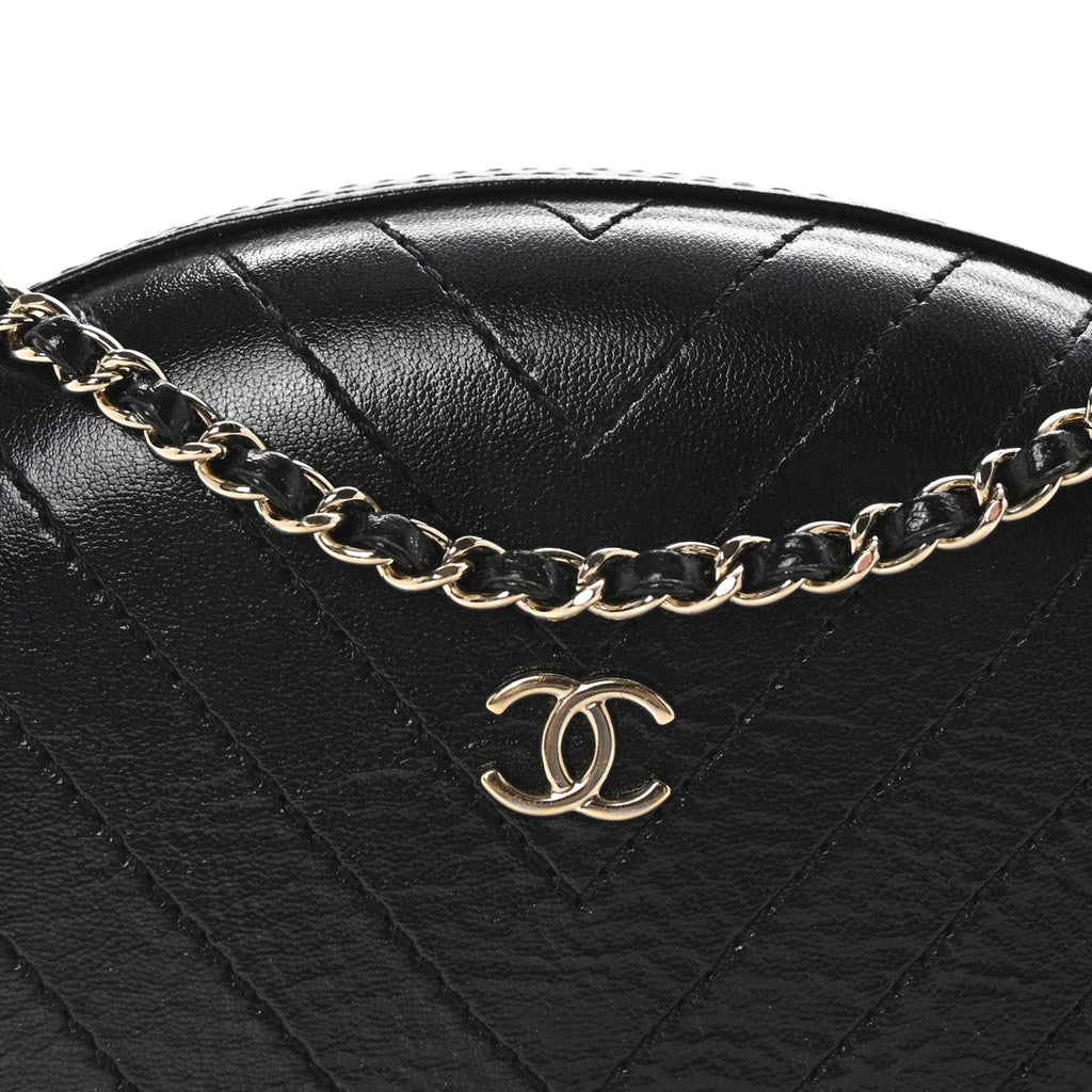 Calfskin Chevron Stitched Evening Bag Black