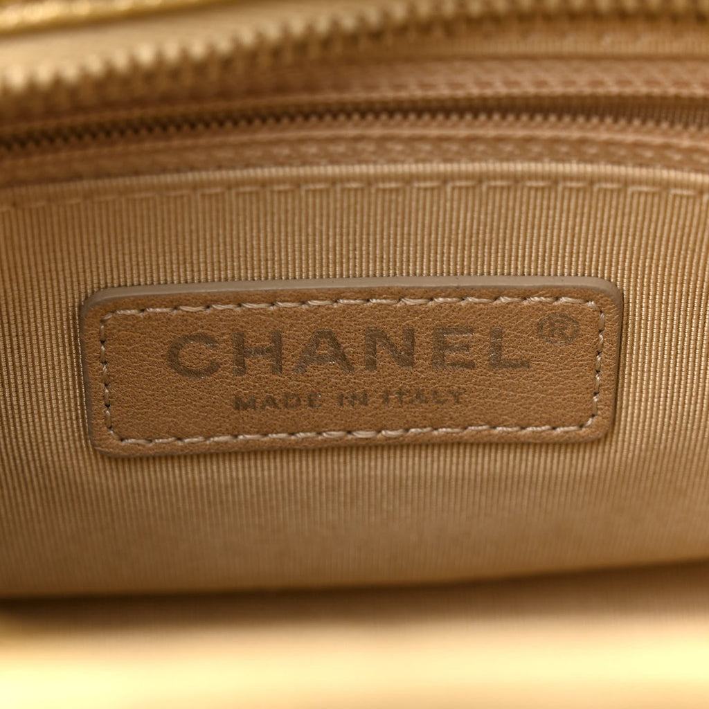 Metallic Aged Calfskin CC Quilted Small Gabrielle Hobo Gold