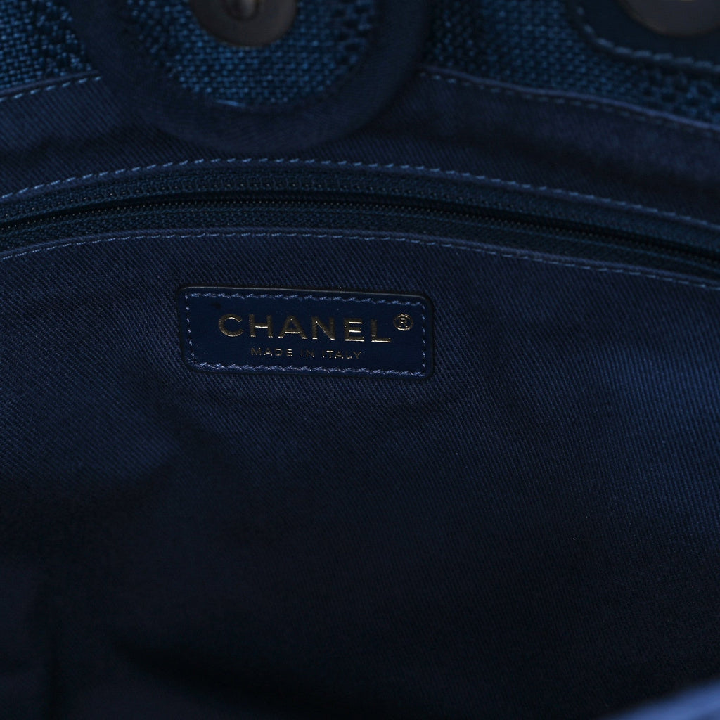 Mixed Fibers Striped Small Deauville Tote Navy Blue