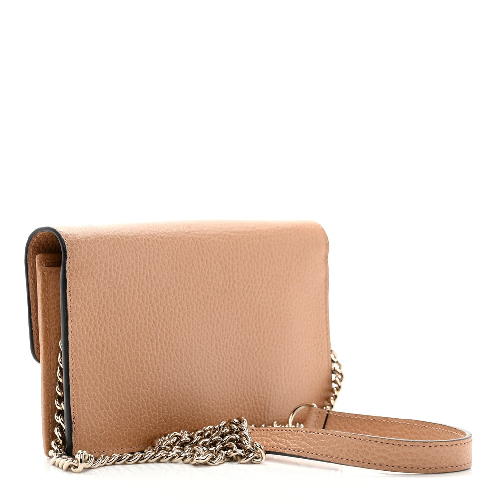 Dollar Calfskin Interlocking G Chain Wallet Camelia