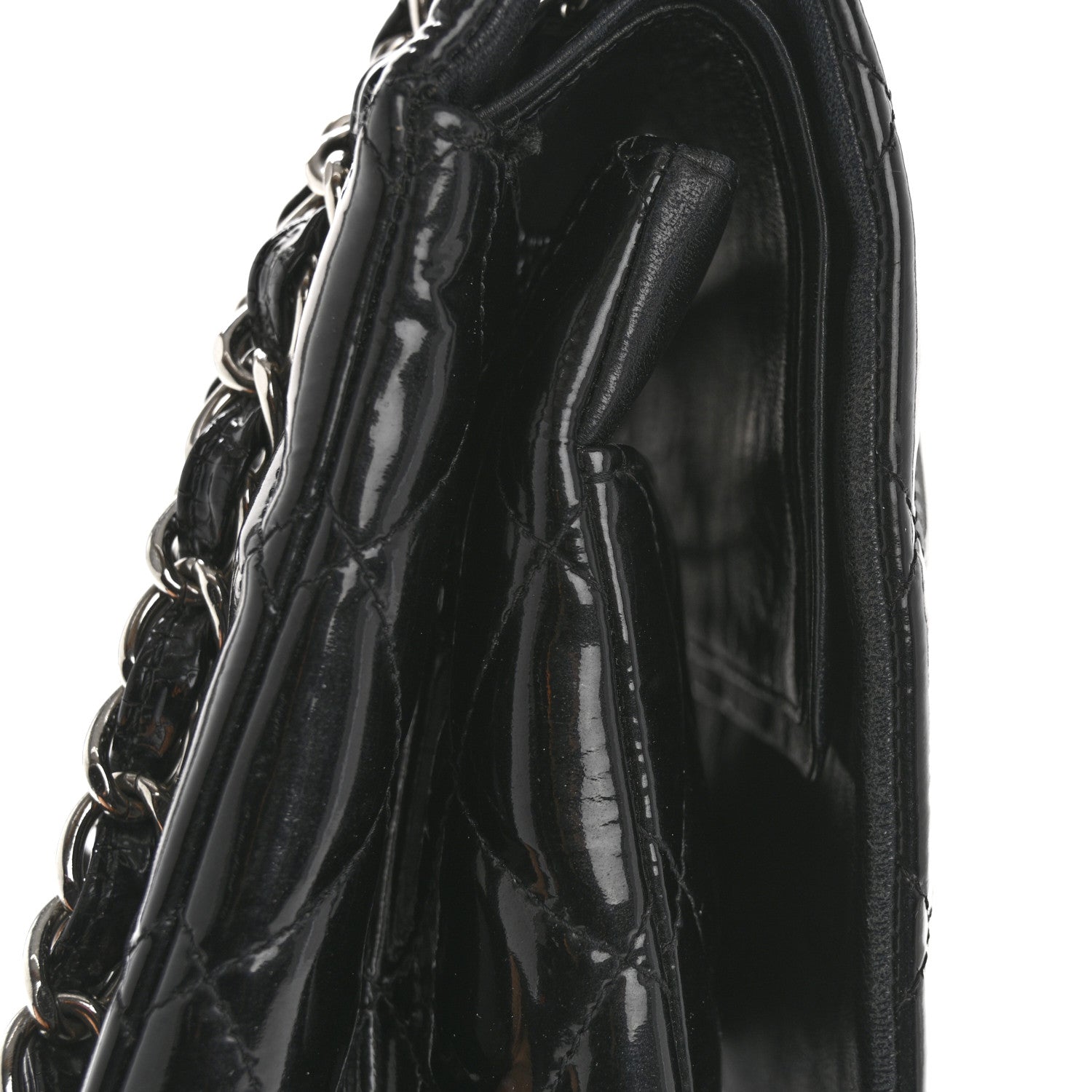 Patent Quilted Maxi Double Flap Black