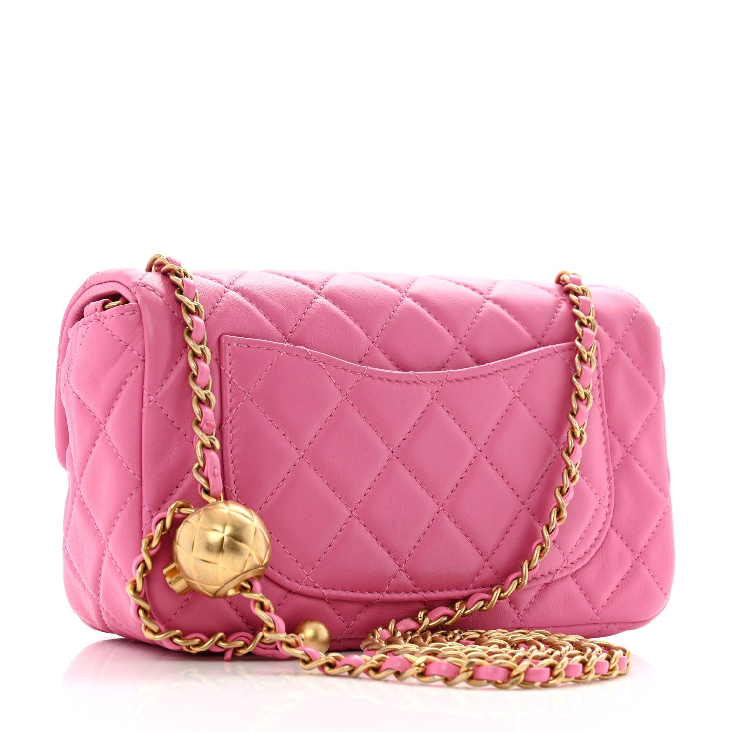 Lambskin Quilted Mini Rectangular Pearl Crush Flap Pink