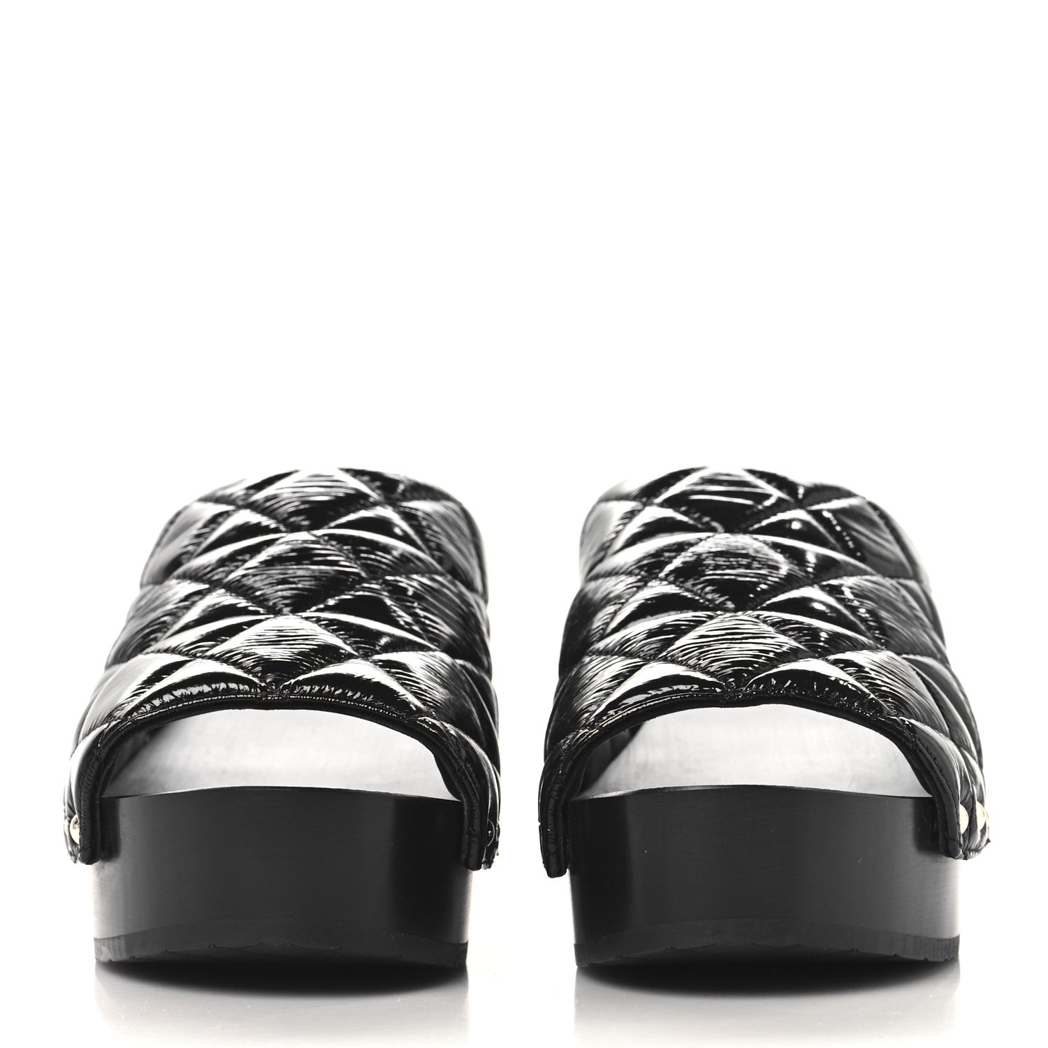 Patent Lambskin Quilted CC Clogs 38 Black