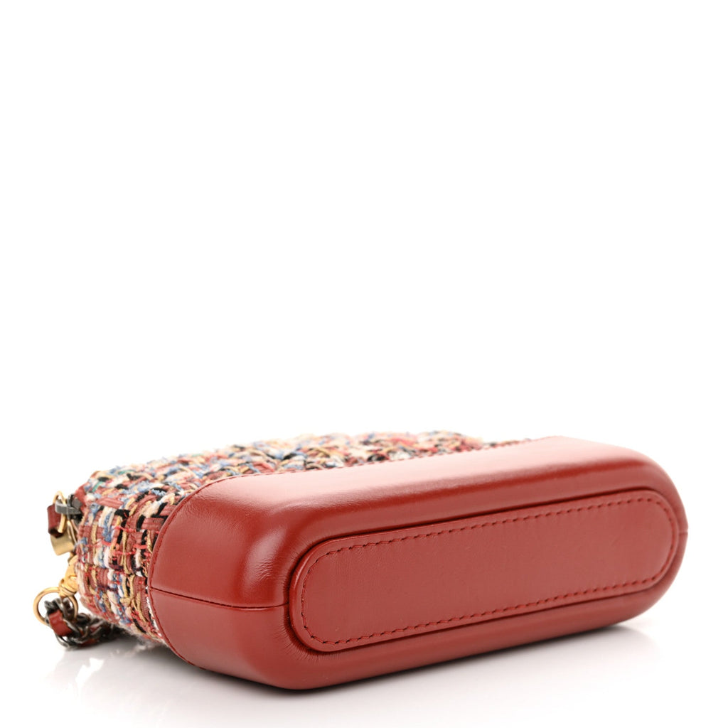 Tweed Calfskin Small Gabrielle Clutch With Chain Red