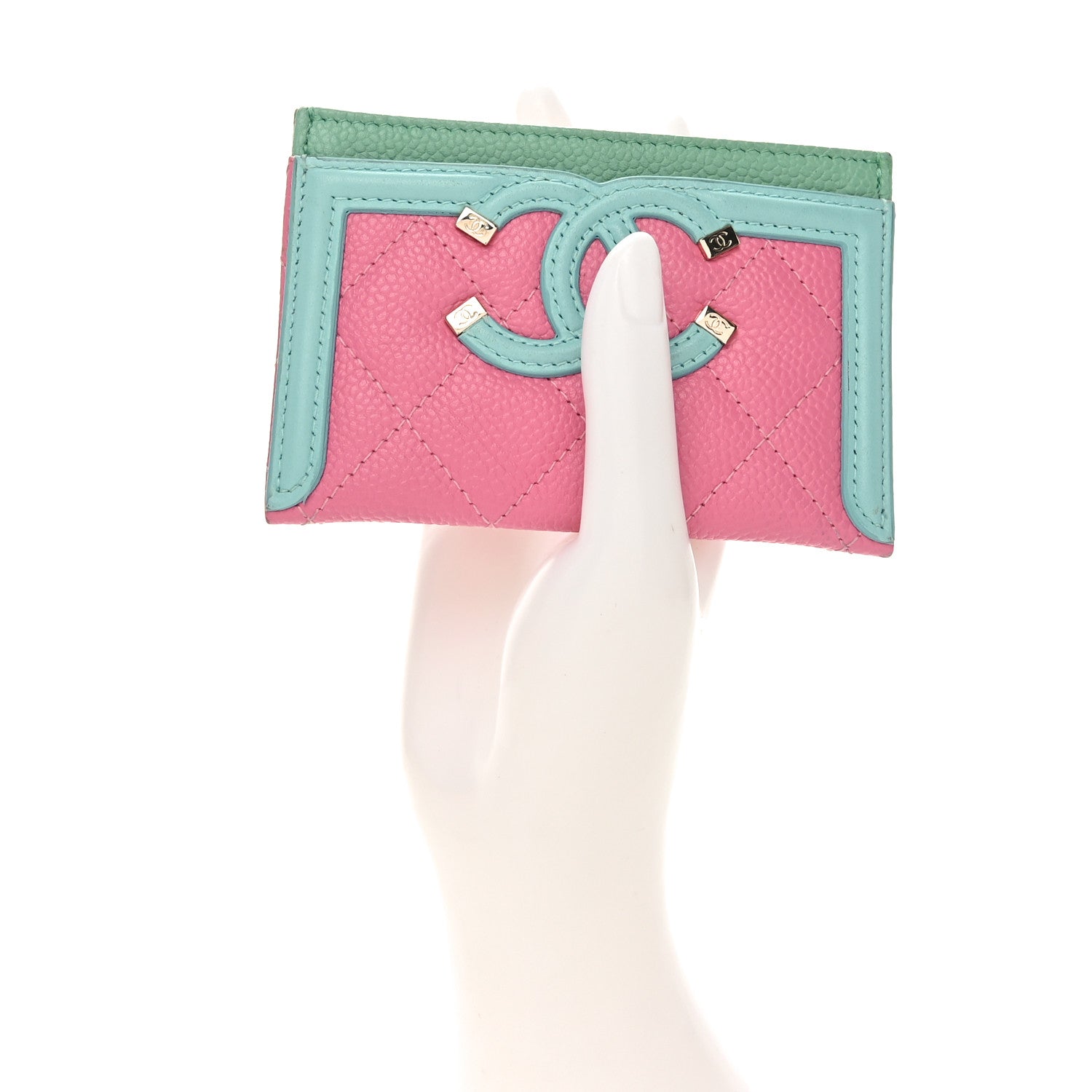 Caviar Quilted CC Filigree  Holder Pink Blue Green