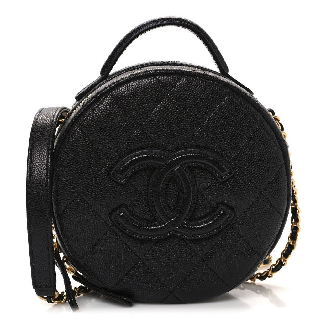 Caviar Quilted Small Round Vanity With Chain Black