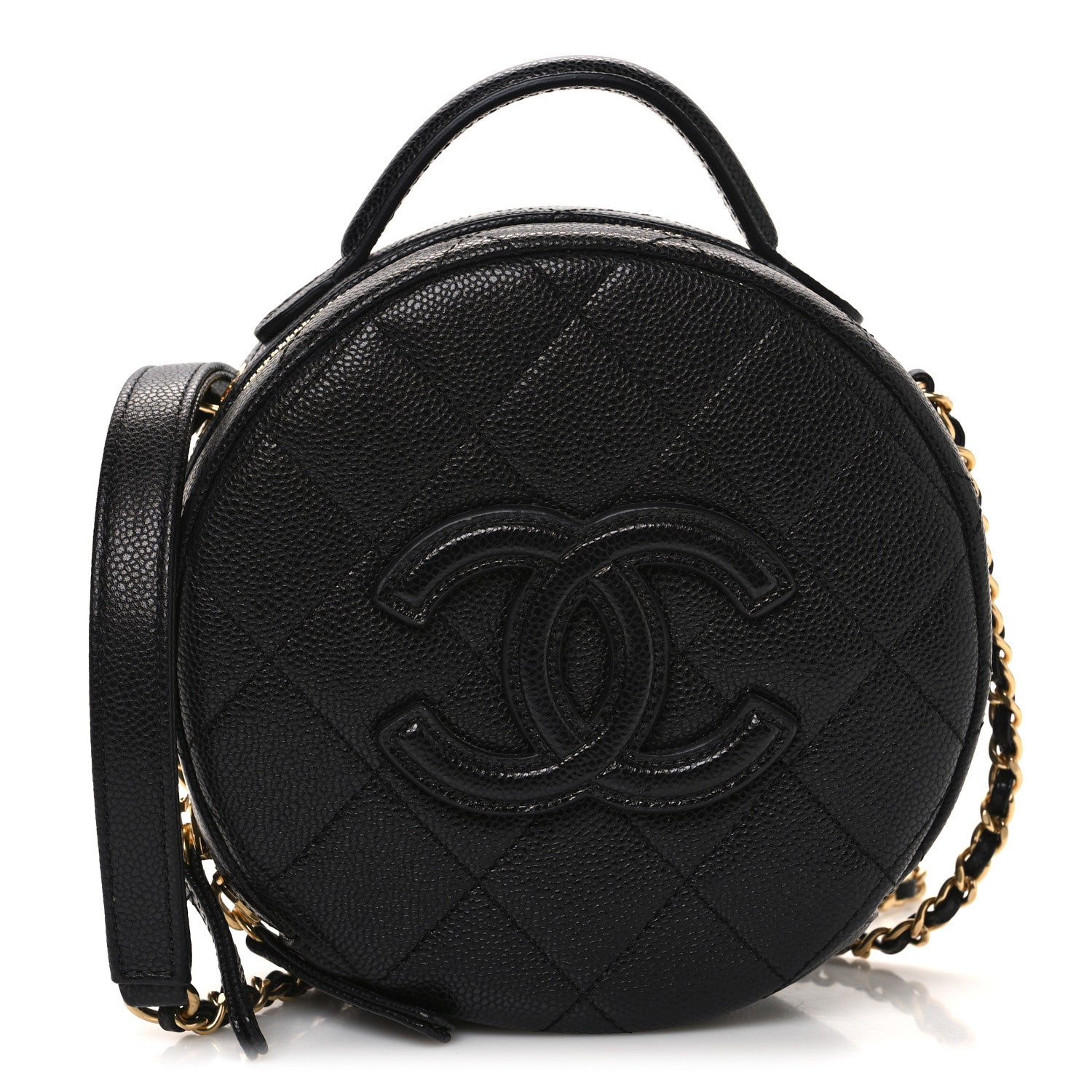 Caviar Quilted Small Round Vanity With Chain Black