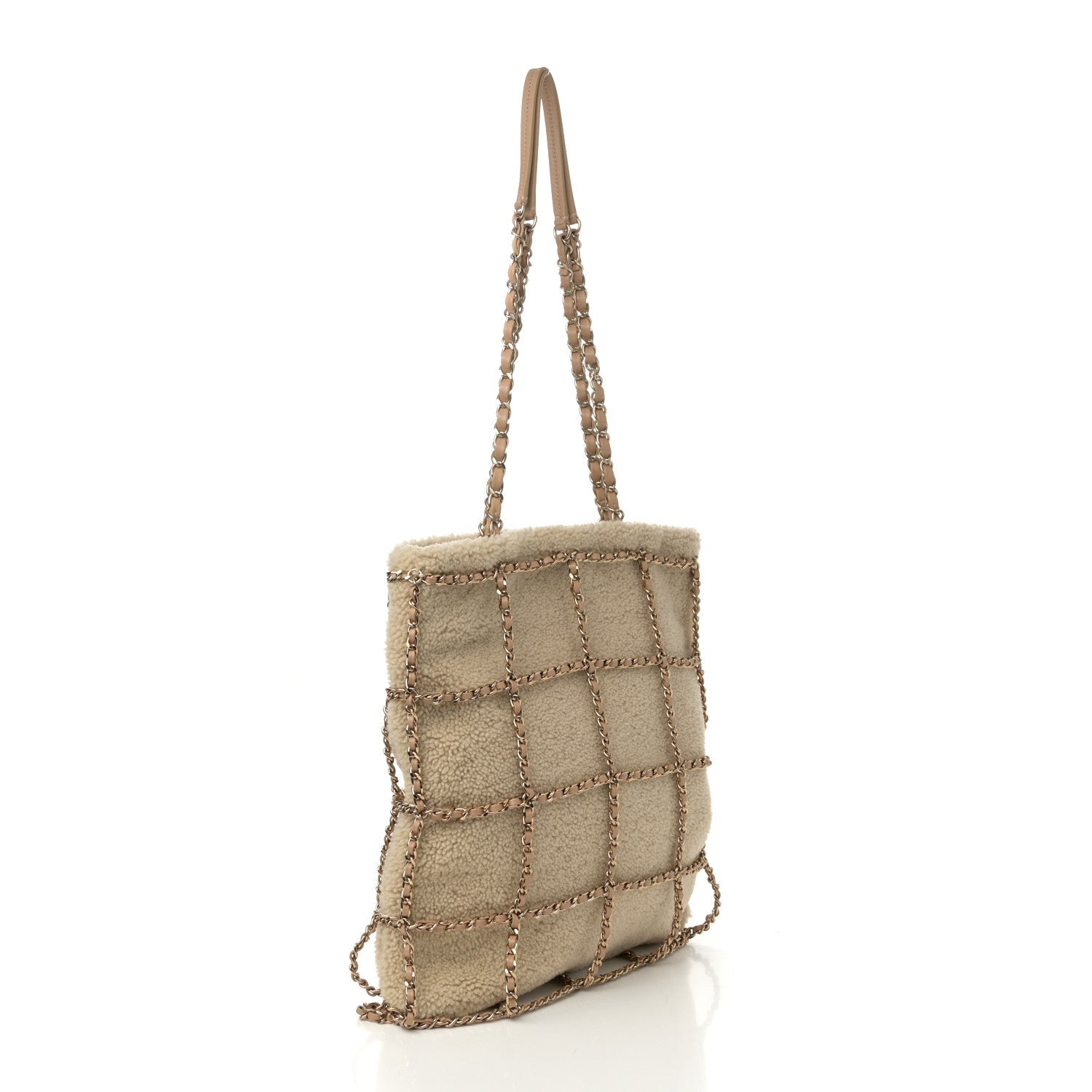 Shearling Small Shopping Chain Bag Beige
