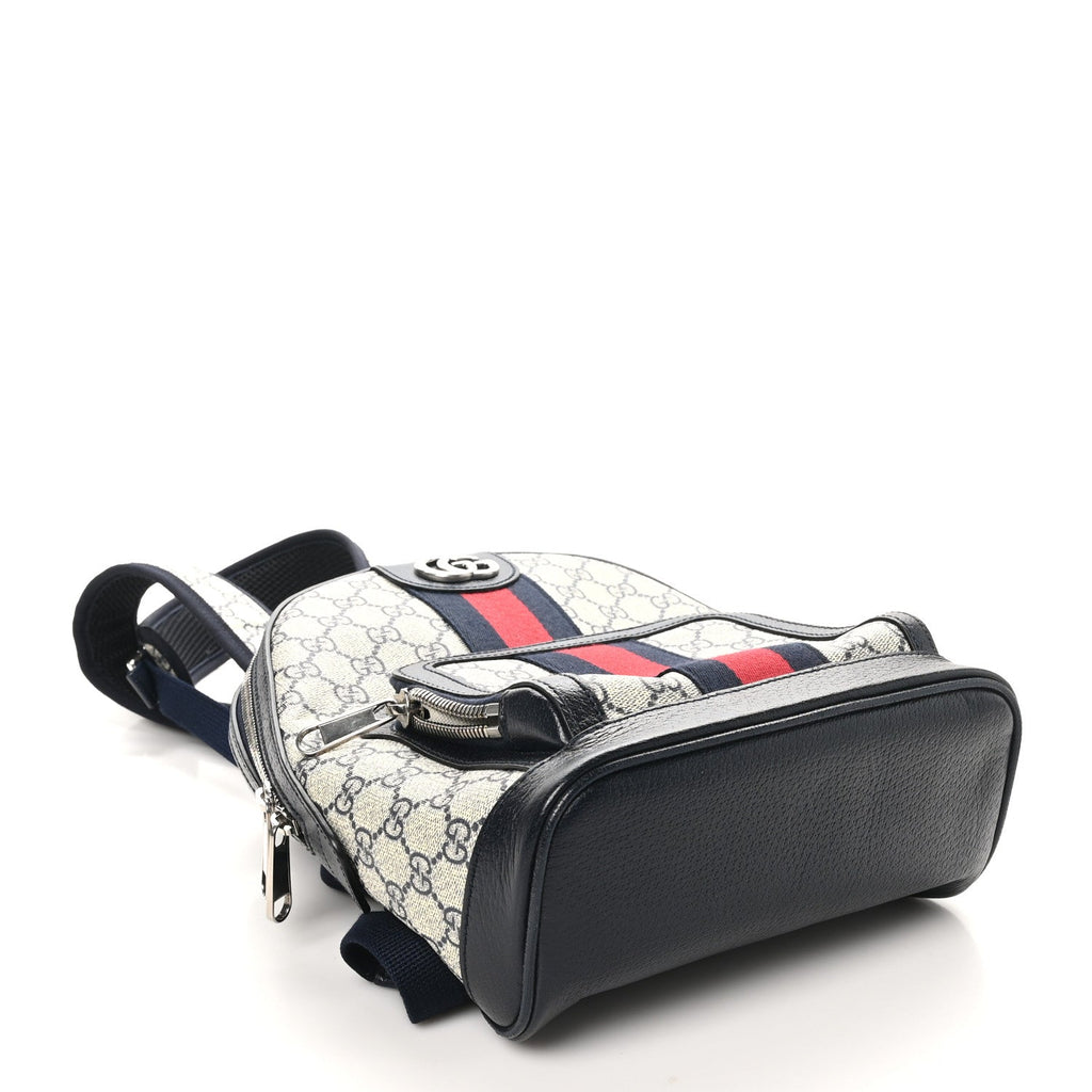 GG Supreme Monogram Textured Dollar Calfskin Web Small Ophidia Day Backpack Beige Blue Black