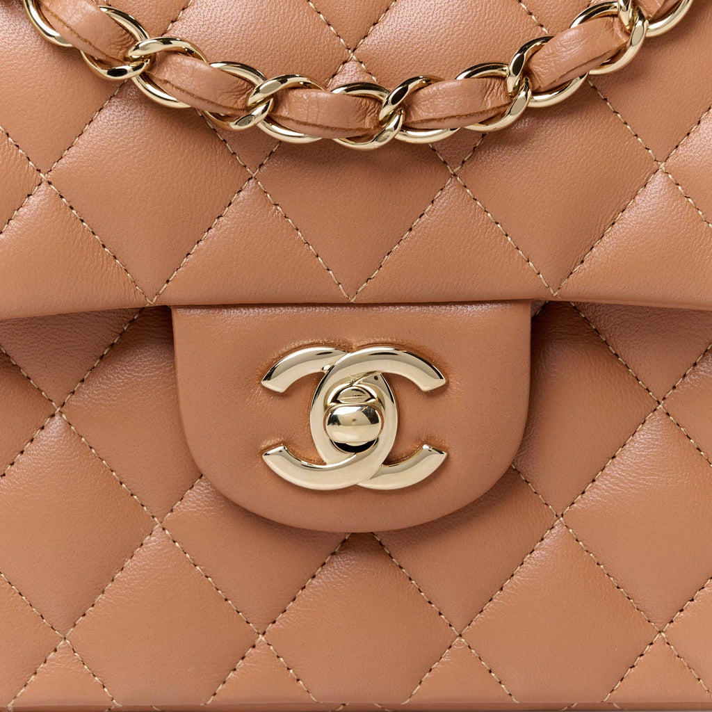 Lambskin Quilted Small Double Flap Brown