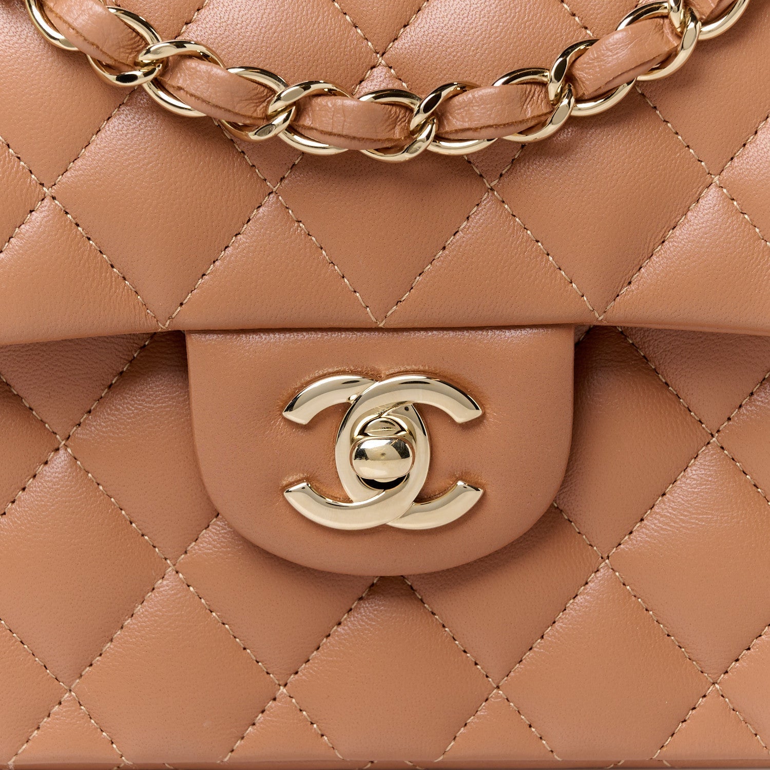 Lambskin Quilted Small Double Flap Brown