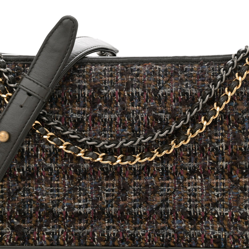 Tweed Calfskin Medium Gabrielle Hobo Brown