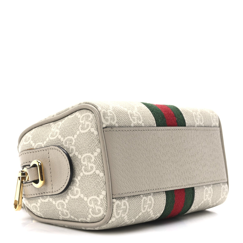 GG Supreme Monogram Textured Dollar Calfskin Web Super Mini Ophidia Top Handle Bowler Bag Beige Mystic White Oatmeal