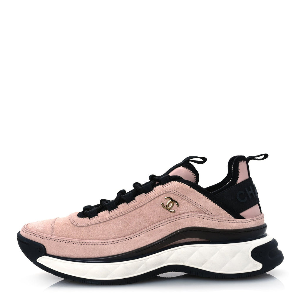 Suede Calfskin Nylon Grosgrain CC Sneakers 39.5 Light Pink