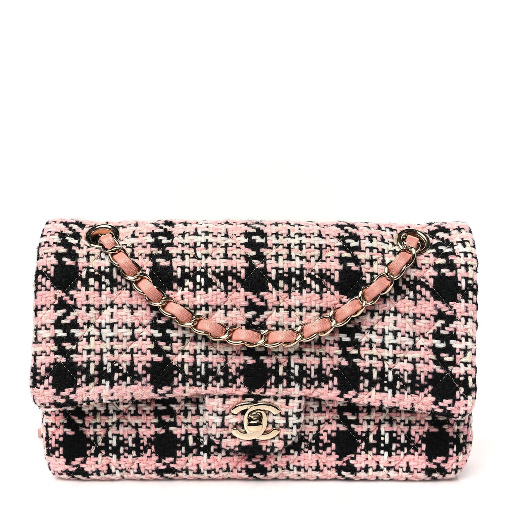Tweed Quilted Medium Rectangular Flap Pink Black White