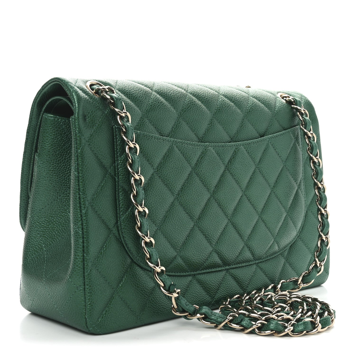 Metallic Caviar Quilted Jumbo Double Flap Green
