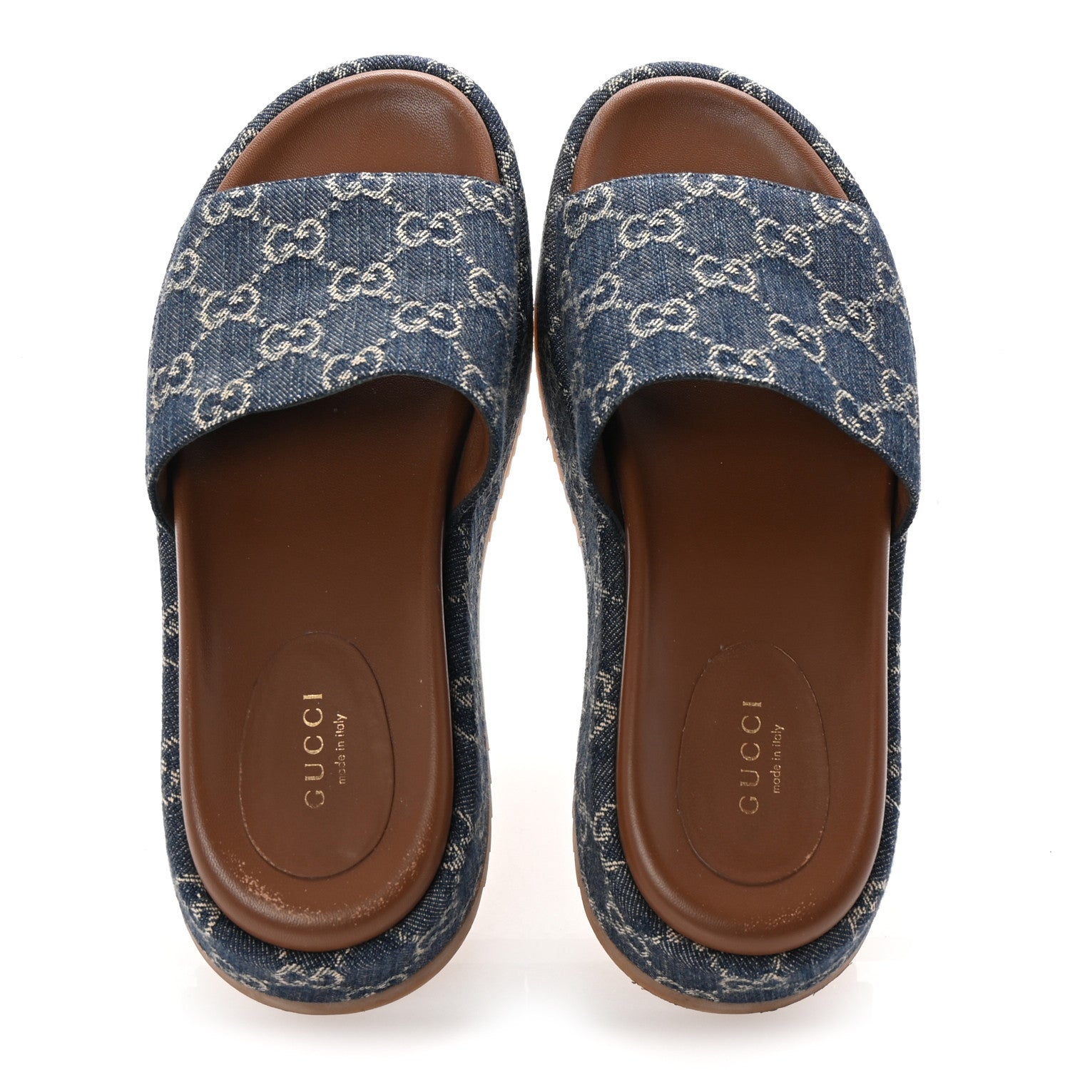 Jacquard Black Denim GG Monogram Angelina Platform 55mm Slide Sandals 37 Blue Tea