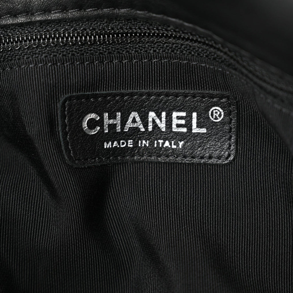 Calfskin Stitched Double Zip Hobo Black