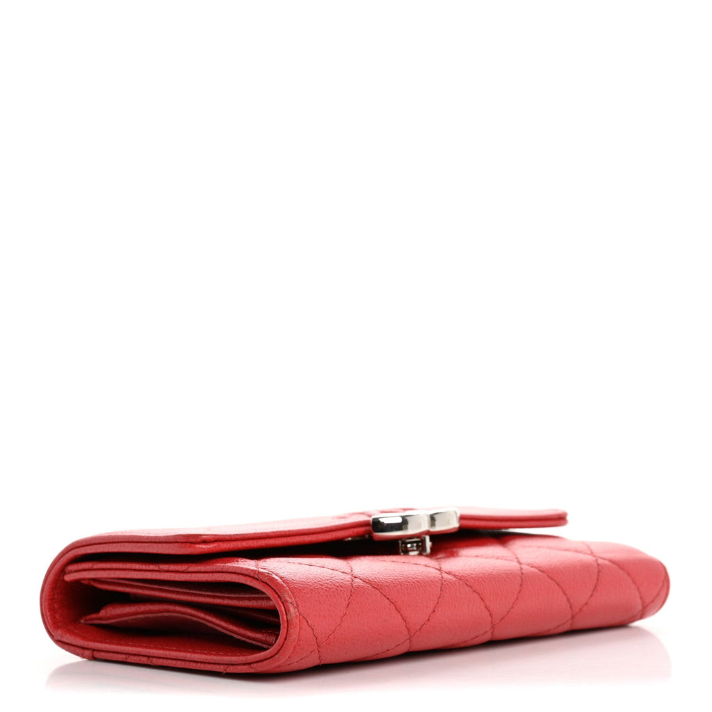 Grained Calfskin Quilted CC Box Flap Wallet Red