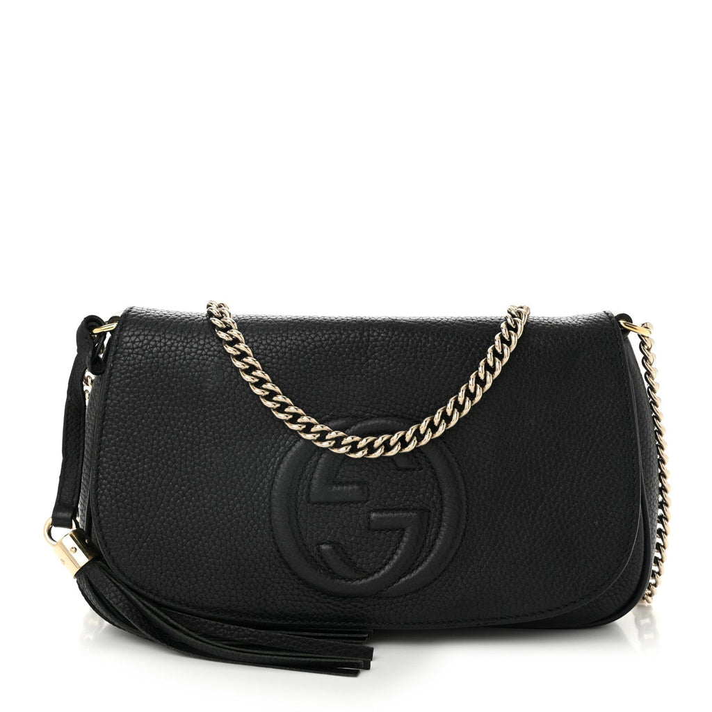 Pebbled Calfskin Medium Soho Flap Crossbody Black