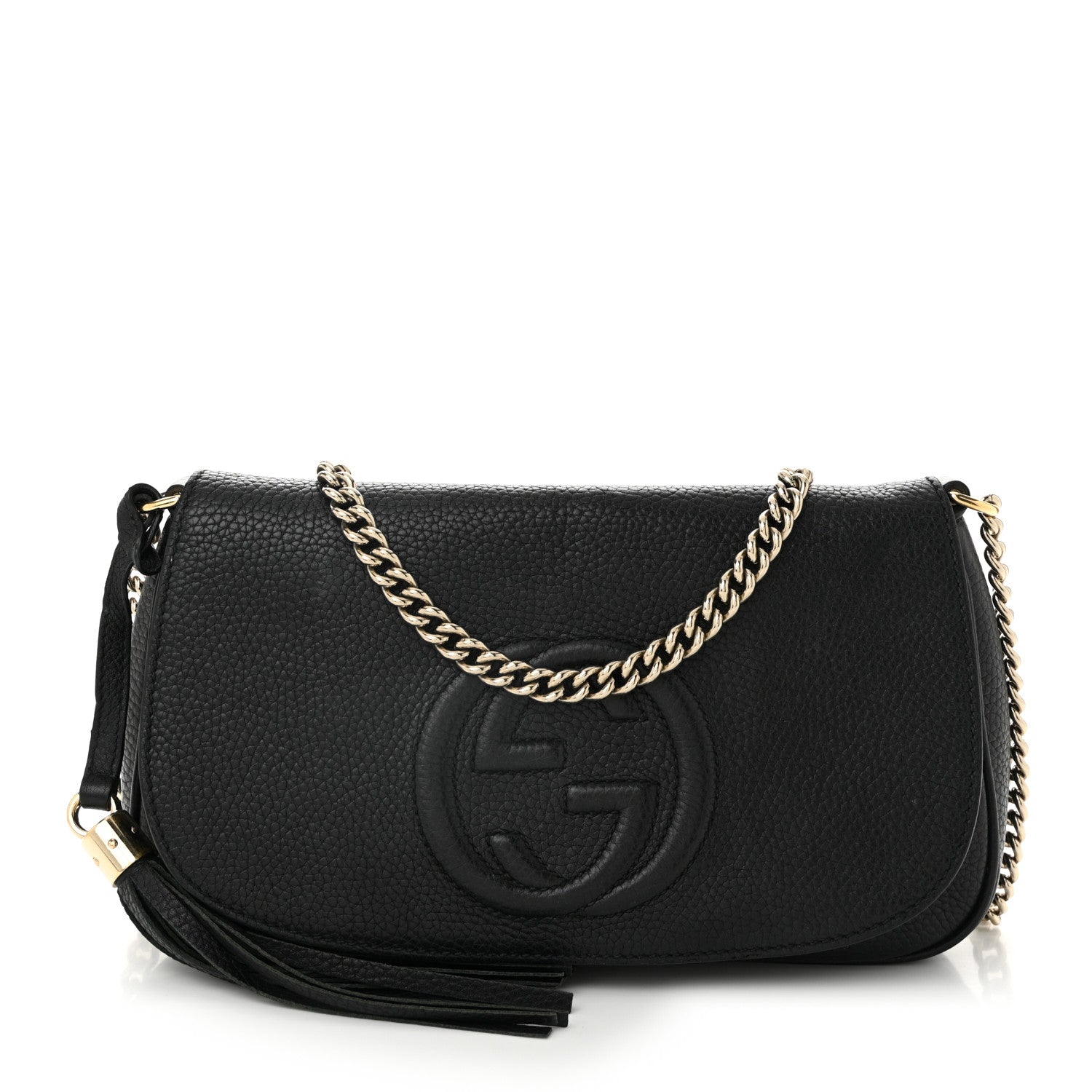 Pebbled Calfskin Medium Soho Flap Crossbody Black