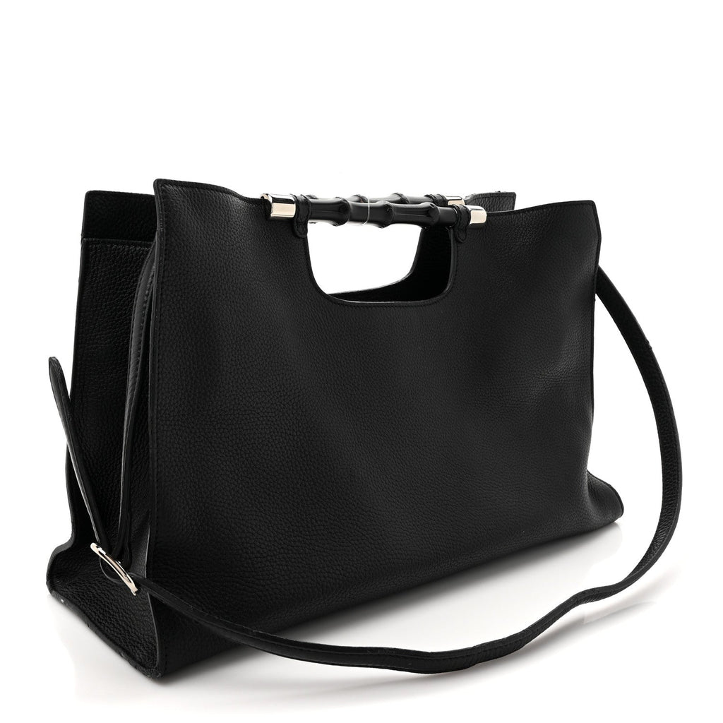 Calfskin Medium Bamboo Daily Shopper Black