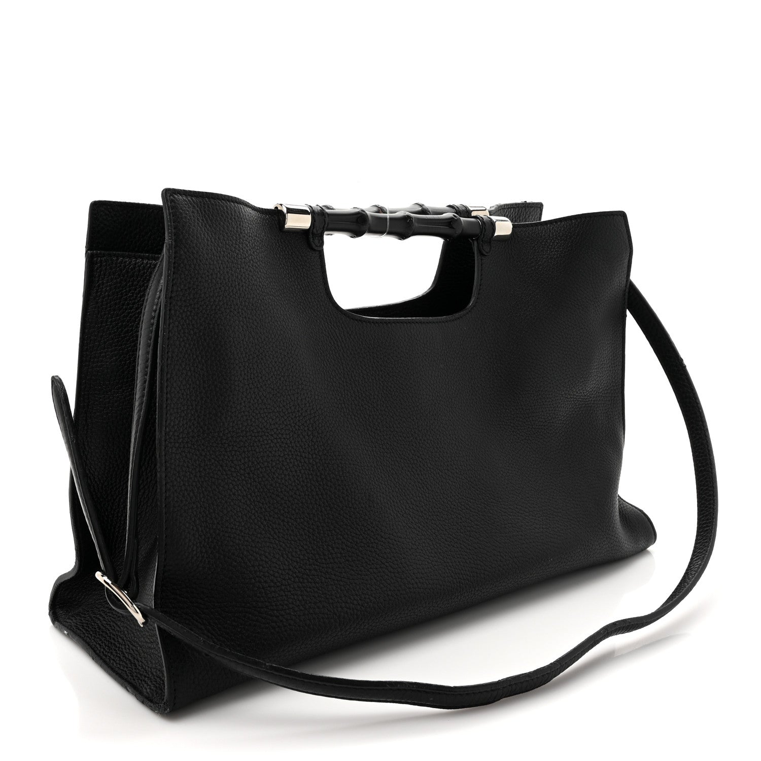 Calfskin Medium Bamboo Daily Shopper Black