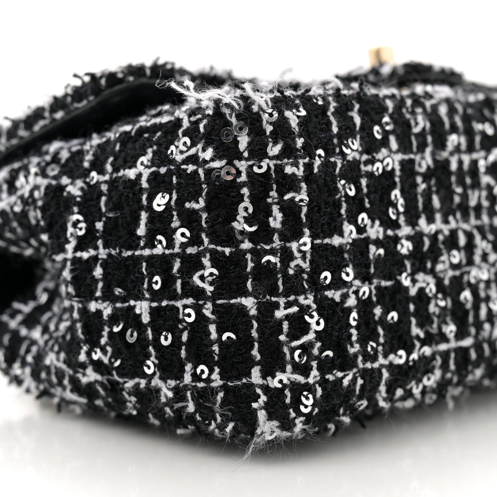 Tweed Quilted Mini Top Handle Rectangular Flap Black White